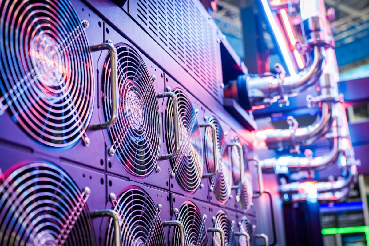 Rows of server cooling fans inside a data hall